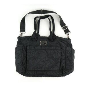 Marc By Marc Jacobs Black Quilted Nylon Tote Bag With Adjustable Strap & Printed